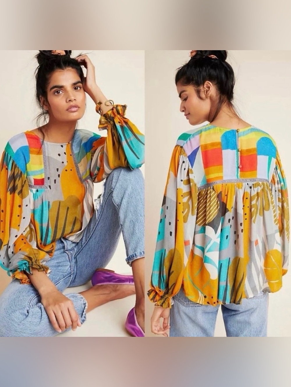 Anthropologie Blnk NYC Miranda Peasant Blouse